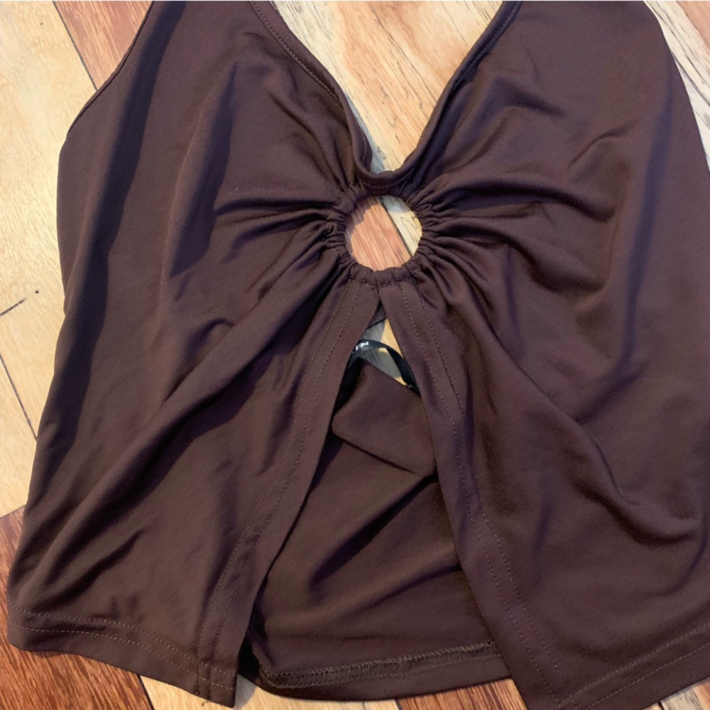 Brown Halter Crop Top - Picture 4 of 4